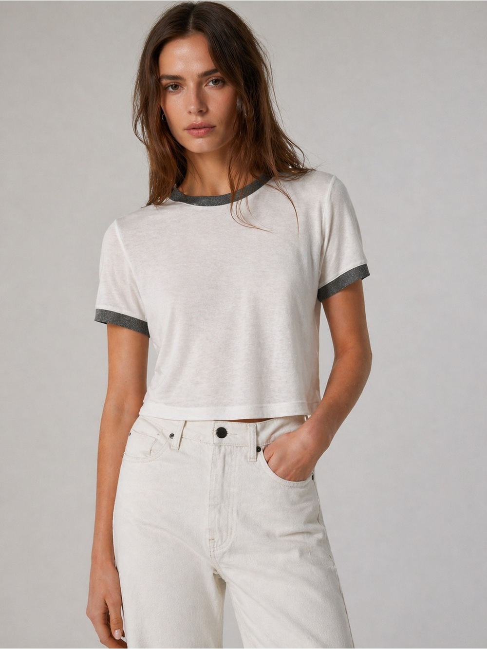 RAG & BONE Silver Trim T-shirt in White